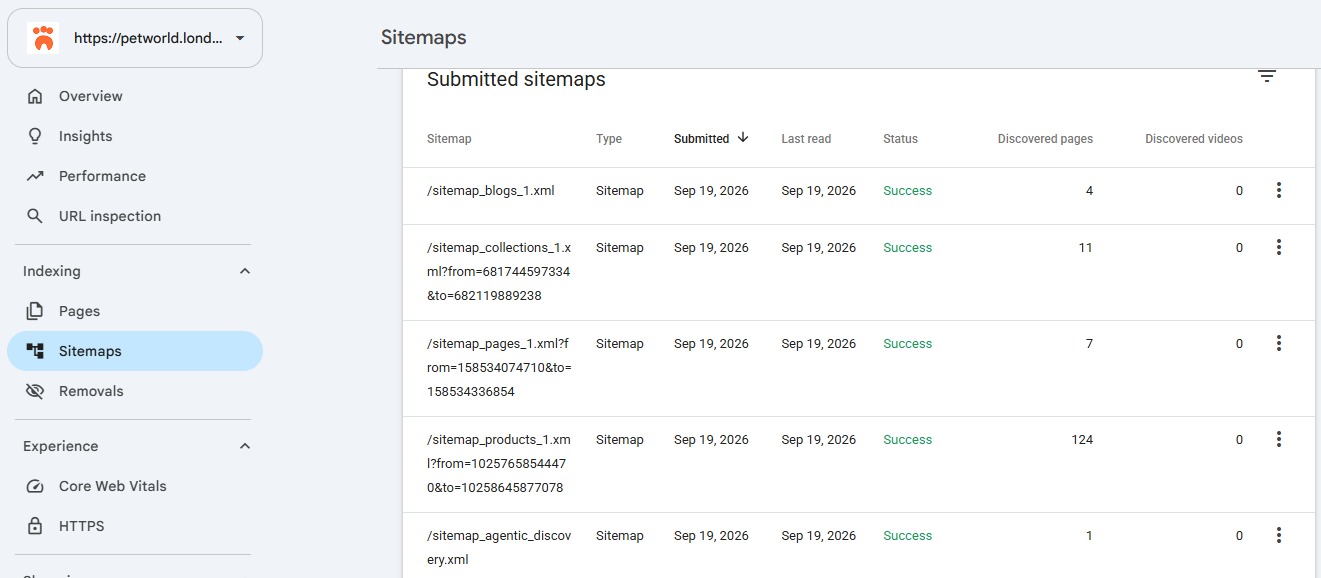 Google Search Console — sitemaps indexed